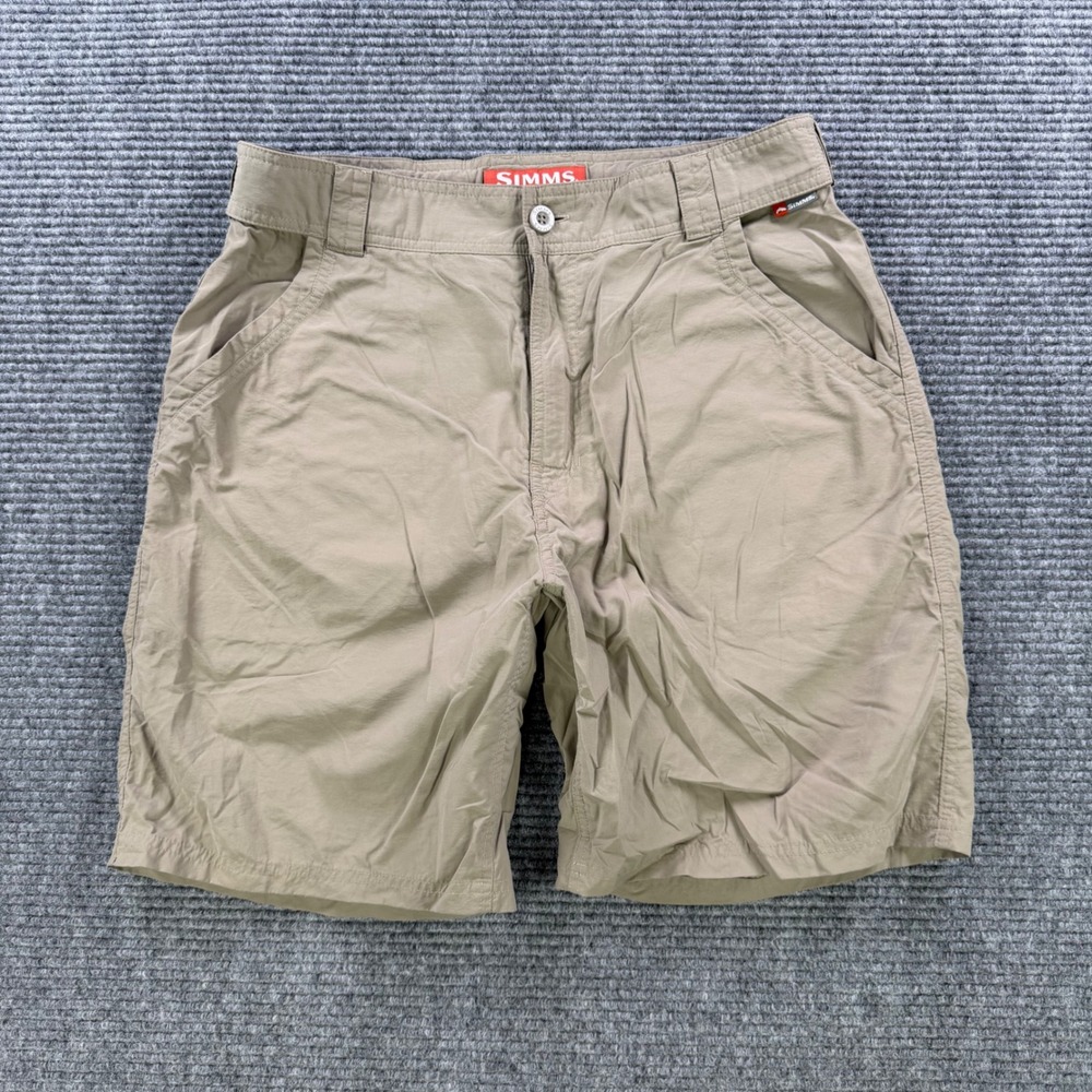 Simms Fishing Products Shorts Mens Medium 8" Inseam Khaki Tan Guide Outdoor Hike